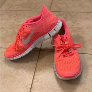 Nike Free Runs in bright coral!!